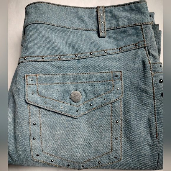 USA Bikers Dream Apparel Leather Blue Studded Pockets Boot Cut Pants Women's 14